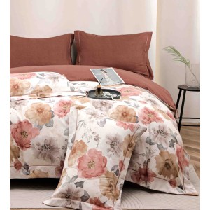 Lenjerie pat dublu, FINET DeLuxe, 6 piese, cu ELASTIC, Jojo Home, Cutie Eleganta, Alb, Maroniu, Flori Lenjerie pat dublu, FINET DeLuxe, 6 piese, cu ELASTIC, Jojo Home, Cutie Eleganta, Alb, Maroniu, Flori