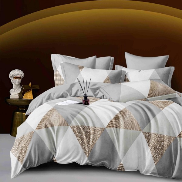 Lenjerie pat dublu,  FINET, 6 piese, Jojo Home, Gri, Animal Print, triunghiuri [1]