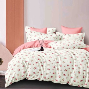 Lenjerie pat dublu,  FINET, 6 piese, Jojo Home, Crem, Roz, Floricele Lenjerie pat dublu,  FINET, 6 piese, Jojo Home, Crem, Roz, Floricele
