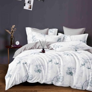 Lenjerie pat dublu,  FINET, 6 piese, Jojo Home, Bleu, Gri, flori