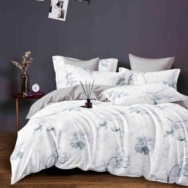 Lenjerie pat dublu,  FINET, 6 piese, Jojo Home, Bleu, Gri, flori [1]