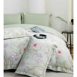 Lenjerie pat dublu, FINET DeLuxe, 6 piese, cu ELASTIC, Jojo Home, Cutie Eleganta, Vernil, Flori Lenjerie pat dublu, FINET DeLuxe, 6 piese, cu ELASTIC, Jojo Home, Cutie Eleganta, Vernil, Flori
