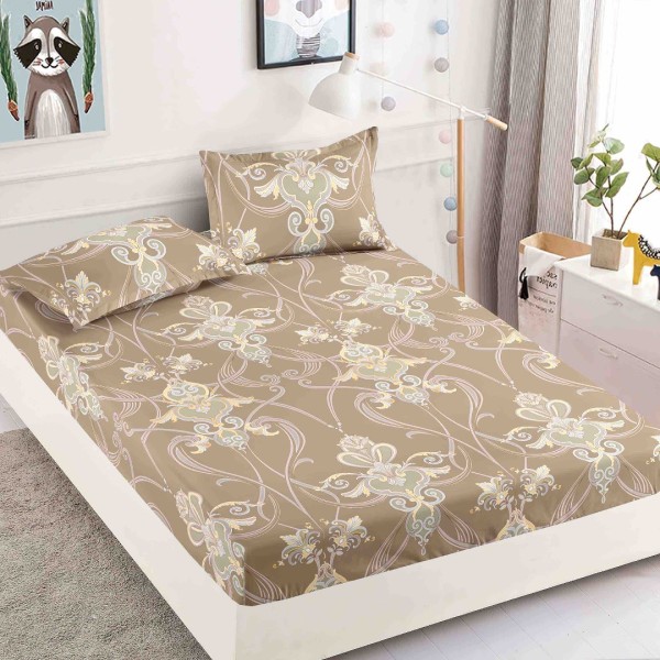 Cearsaf cu elastic, Bumbac FINET, 90x200cm, 2 fete de perne 50x70cm, Jojo Home, Bej, Model Elegant [1]
