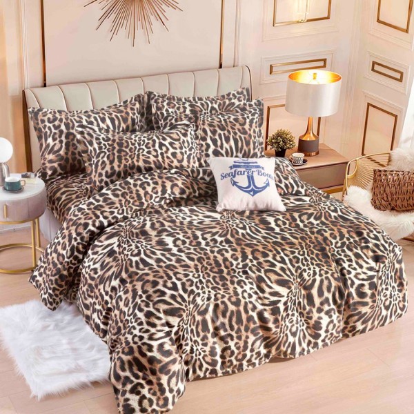 Lenjerie pat 1 PERSOANA,  FINET, 4 piese, Jojo Home, Bej, Maro, Animal Print [1]