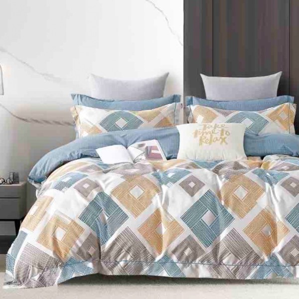 Lenjerie pat 1 PERSOANA,  FINET, 4 piese, Jojo Home, Crem, Bleu, Bej, Romburi [1]