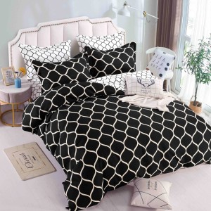 Lenjerie pat dublu,  FINET, 6 piese, Jojo Home, Negru, Alb, model elegant