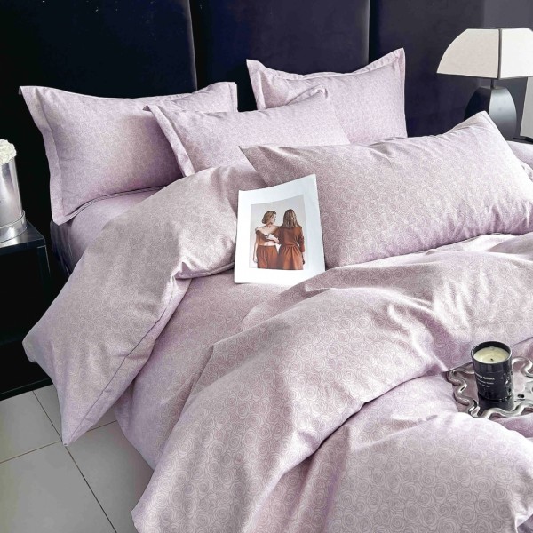 Lenjerie pat dublu, FINET, 6 piese, cu ELASTIC, Jojo Home, Lila, Roses [1]