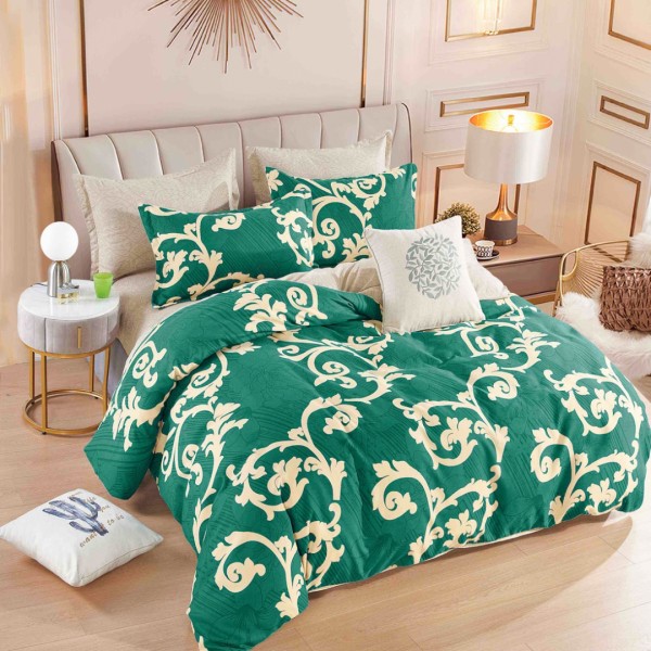 Lenjerie pat 1 PERSOANA,  FINET, 4 piese, Jojo Home, Verde, Bej, Model Elegant [1]