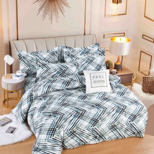 Lenjerie pat dublu, FINET, 6 piese, cu ELASTIC, Jojo Home, Alb, Albastru, dungi Lenjerie pat dublu, FINET, 6 piese, cu ELASTIC, Jojo Home, Alb, Albastru, dungi