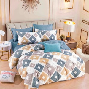 Lenjerie pat dublu, FINET, 6 piese, cu ELASTIC, Jojo Home, Alb, Albastru, Bej, Romburi Lenjerie pat dublu, FINET, 6 piese, cu ELASTIC, Jojo Home, Alb, Albastru, Bej, Romburi
