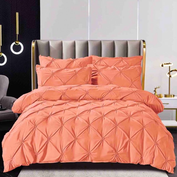 Lenjerie de Pat Premium, JOJO HOME,  Finet cu Pliuri Brodate, 6 Piese, Nesifonabilă și Durabilă, Somon [1]