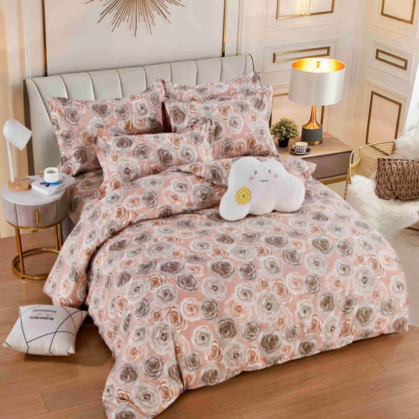 Lenjerie pat dublu,  FINET, 6 piese, Jojo Home, Piersica, trandafiri [1]