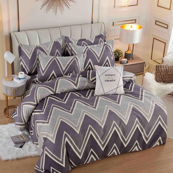 Lenjerie pat dublu,  FINET, 6 piese, Jojo Home, Gri, Mov, Zig-Zag [1]