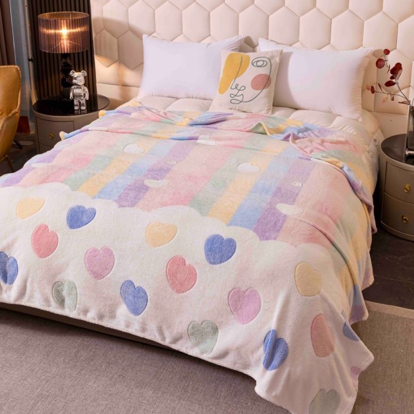 Patura Pufoasa CoCoLiNo, Jojo Home, 200x230cm, Crem, Multicolor, Dungi, Inimioare [1]