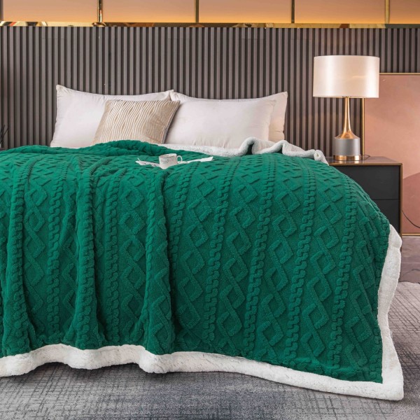 Patura CoCoLiNo tip Tricotaj cu blanita, 200x230cm, Jojo Home, Verde  [1]