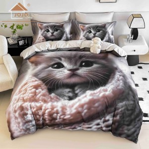 Lenjerie pat dublu, FINET, Imprimeu Digital 5D - Identic cu poza, Cu ELASTIC, 6 piese, Jojo Home, Gri, Pisicuta Lenjerie pat dublu, FINET, Imprimeu Digital 5D - Identic cu poza, Cu ELASTIC, 6 piese, Jojo Home, Gri, Pisicuta