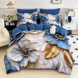 Lenjerie pat dublu, FINET, Imprimeu Digital 5D - Identic cu poza, Cu ELASTIC, 6 piese, Jojo Home, Crem, Albastru, Flori Lenjerie pat dublu, FINET, Imprimeu Digital 5D - Identic cu poza, Cu ELASTIC, 6 piese, Jojo Home, Crem, Albastru, Flori