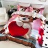 Lenjerie pat dublu, FINET, Imprimeu Digital 5D - Identic cu poza, Cu ELASTIC, 6 piese, Jojo Home, Roz, Catelus cu Inimioara [2]