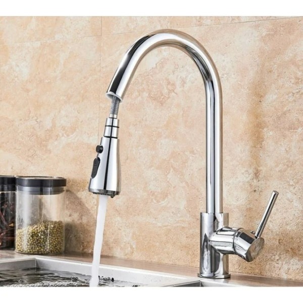 Baterie Chiuvetă Bucătărie Cromată – 2 Moduri de Curgere, Buton Pauză, Rotativă 360°, 43 cm, vst45 [1]