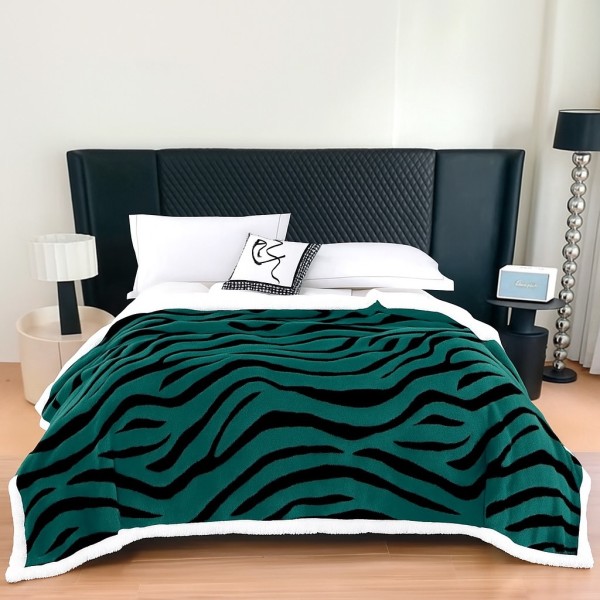   Pătură Cocolino Groasa cu Blăniță Sherpa, 200x230 cm, Zebra, Verde [1]