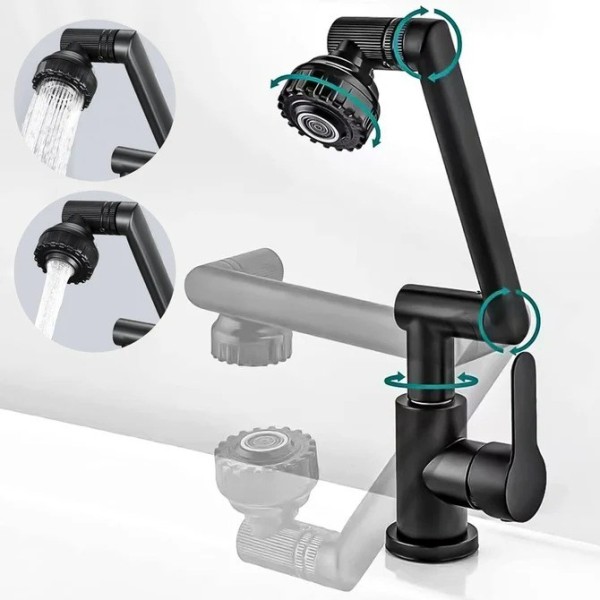 Robinet Baie Rotativ 1080°, 2 Moduri de Jet, Negru, Extensie Mecanică, Negru VST40 [1]
