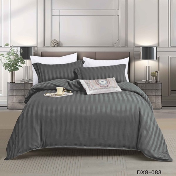 Lenjerie de Pat 1 Persoana, HoReCa, 4 Piese din Damasc Finetat - Lux, Confort si intretinere Usoara, Fara Calcare, Gri inchis [1]