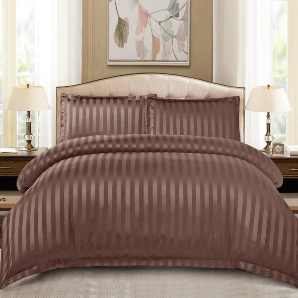 Lenjerie HoReCa, pat dublu, tip Damasc Finetat Deluxe cu Elastic, 4 piese, Maro Ciocolata [1]