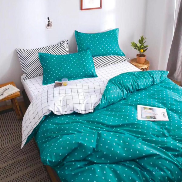 Lenjerie pat dublu cu Elastic (160x200cm si 180x200cm), bumbac satinat, Turquoise, buline [1]