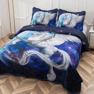 Cuvertura Matlasata, Pat Dublu, 230x250 cm, 3 Piese, Bumbac Finet Satinat, Imprimeu Digital, IDENTIC CU POZA, 2 Fete de Perna 60x80 cm, Albastru, Alb, Unicorn Cuvertura Matlasata, Pat Dublu, 230x250 cm, 3 Piese, Bumbac Finet Satinat, Imprimeu Digital, IDENTIC CU POZA, 2 Fete de Perna 60x80 cm, Albastru, Alb, Unicorn
