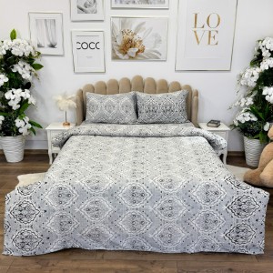 Lenjerie de Pat Dublu, Policoton Ranforsat, 4 piese, Atelier Cumparamisim, Gri, model clasic Lenjerie de Pat Dublu, Policoton Ranforsat, 4 piese, Atelier Cumparamisim, Gri, model clasic