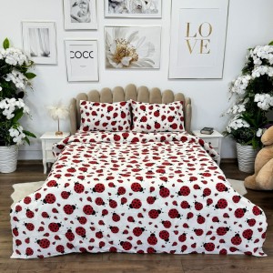 Lenjerie de Pat Dublu, Policoton Ranforsat, 4 piese, Atelier Cumparamisim, Alb, Rosu, buburuze Lenjerie de Pat Dublu, Policoton Ranforsat, 4 piese, Atelier Cumparamisim, Alb, Rosu, buburuze