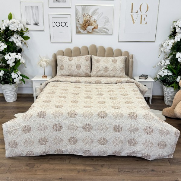 Lenjerie de Pat Dublu, Policoton Ranforsat, 4 piese, Atelier Cumparamisim, Bej, model elegant [1]