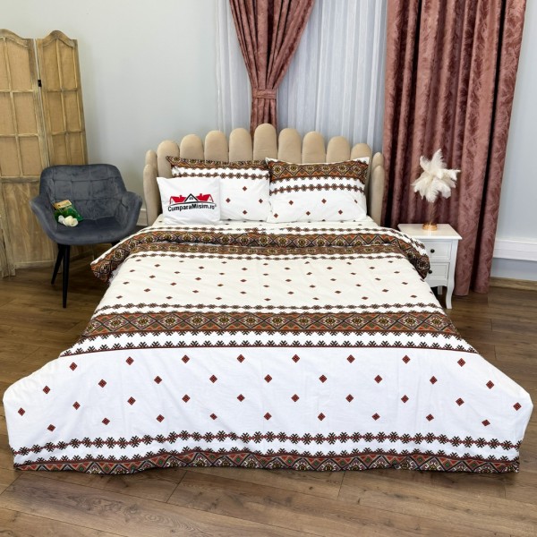 Lenjerie Pat Dublu, Bumbac Ranforce, 4 piese, Atelier Cumparamisim - Lux Suprem, Rafinament Desăvârșit, Confort Regal, Alb, Rosu , model traditional  [1]
