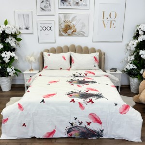 Lenjerie de Pat Dublu, Policoton Ranforsat, 4 piese, Atelier Cumparamisim, Alb, Roz, pene Lenjerie de Pat Dublu, Policoton Ranforsat, 4 piese, Atelier Cumparamisim, Alb, Roz, pene