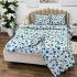 Lenjerie de Pat Dublu, Policoton Ranforsat, 4 piese, Atelier Cumparamisim, Alb, Albastru, flori [2]
