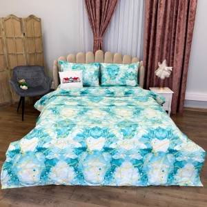 Lenjerie Pat Dublu, Bumbac Ranforce, 4 piese, Atelier Cumparamisim - Lux Suprem, Rafinament Desăvârșit, Confort Regal, Alb, Bleu, model abstract