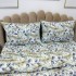 Lenjerie de Pat Dublu, Policoton Ranforsat, 4 piese, Atelier Cumparamisim, Albastru, frunze [5]