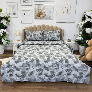 Lenjerie de Pat Dublu, Policoton Ranforsat, 4 piese, Atelier Cumparamisim, Gri, model clasic Lenjerie de Pat Dublu, Policoton Ranforsat, 4 piese, Atelier Cumparamisim, Gri, model clasic