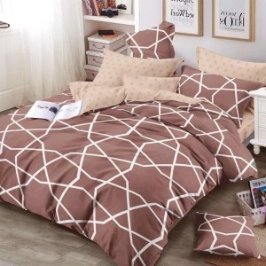 Lenjerie pat dublu, bumbac satinat, cearsaf clasic, 4 piese