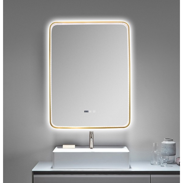 Oglinda LED 60x80cm Rama Aurie, 3 Lumini, Dezaburire si Touch, 1068G [1]