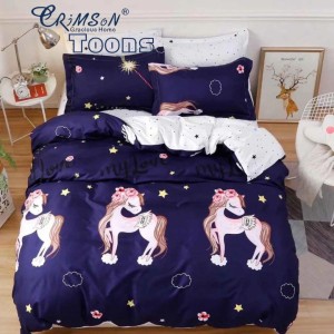 Lenjerie pat dublu, bumbac satinat, cearsaf clasic, 4 piese