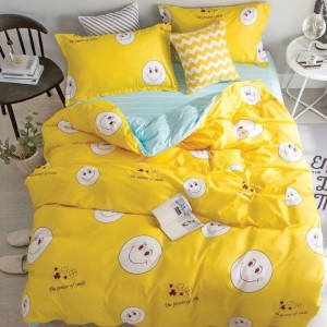 Lenjerie pat dublu, bumbac satinat, cearsaf clasic, 4 piese