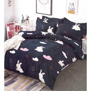 Lenjerie pat dublu, bumbac satinat, cearsaf clasic, 4 piese