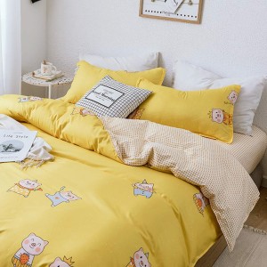 Lenjerie pat dublu, bumbac satinat, cearsaf clasic, 4 piese