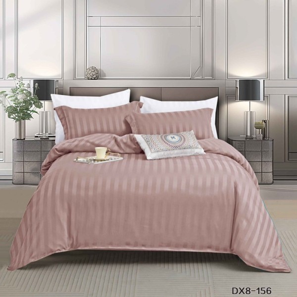 Lenjerie de Pat 1 Persoana, HoReCa, 4 Piese din Damasc Finetat - Lux, Confort si intretinere Usoara, Fara Calcare, Cappuccino [1]