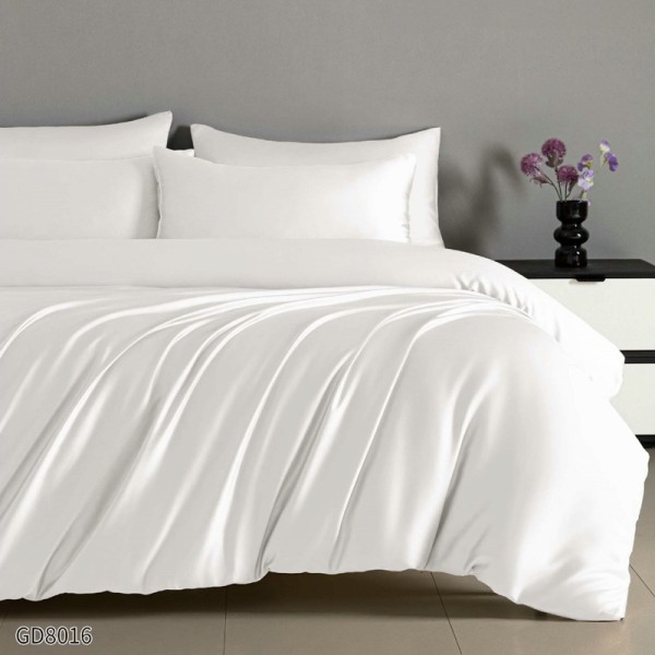 Lenjerie de Pat din Satin Extra Fin, Pat Dublu, 4 Piese, cu ELASTIC, Uni, Alb – Rafinament și Lux la Superlativ [1]