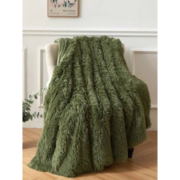 Patura Super Pufoasa CoCoLiNo, FLUFFY, cu blanita, 200x230cm, Olive [1]