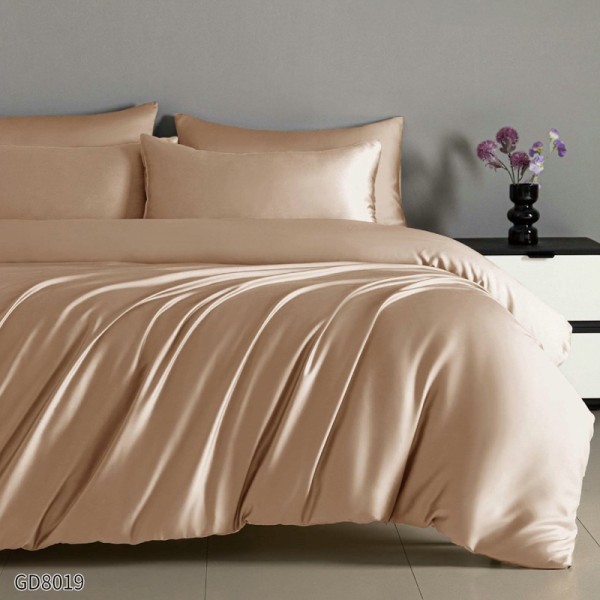 Lenjerie de Pat din Satin Extra Fin, Pat Dublu, 4 Piese, cu ELASTIC, Bicolor, Bej – Rafinament și Lux la Superlativ [1]
