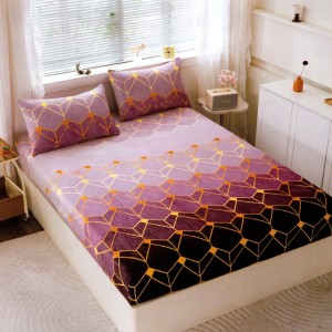 Cearsaf cu Elastic Cocolino 180x200cm si 2 fete de perna 50x70cm, Mov, Lila, Degrade, Forme Geometrice