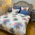 Lenjerie Pat Dublu,  FINET, 6 piese, Alb, Bleumarin, Gri, Roz, Flori din Frunze [8]